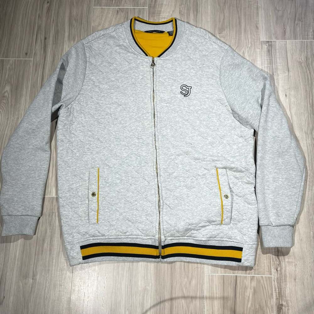 Sean John Quilted Zip-Up Varsity Jacket Size 2XL Grey